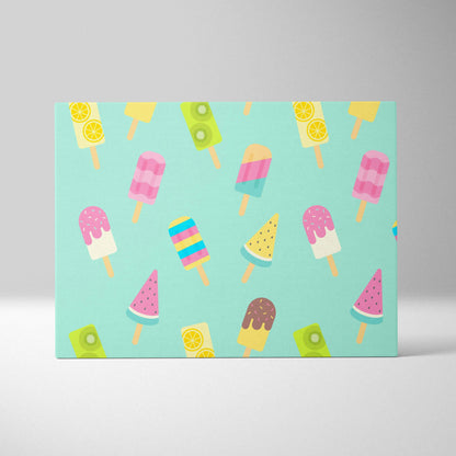Pastel mint green popsicle pattern canvas wall art with watermelon treats