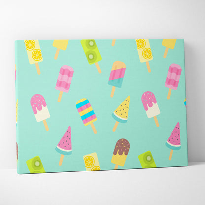 Mint green canvas wall art with pastel popsicle pattern and watermelon treats