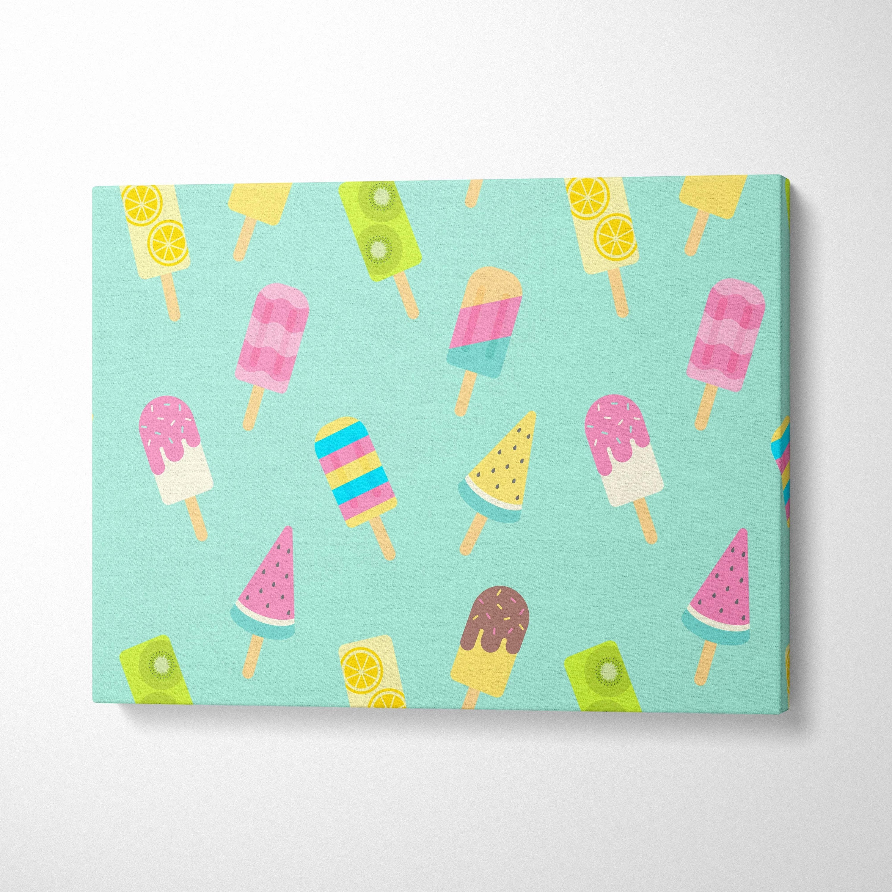 Pastel mint green popsicle pattern canvas wall art with watermelon treats