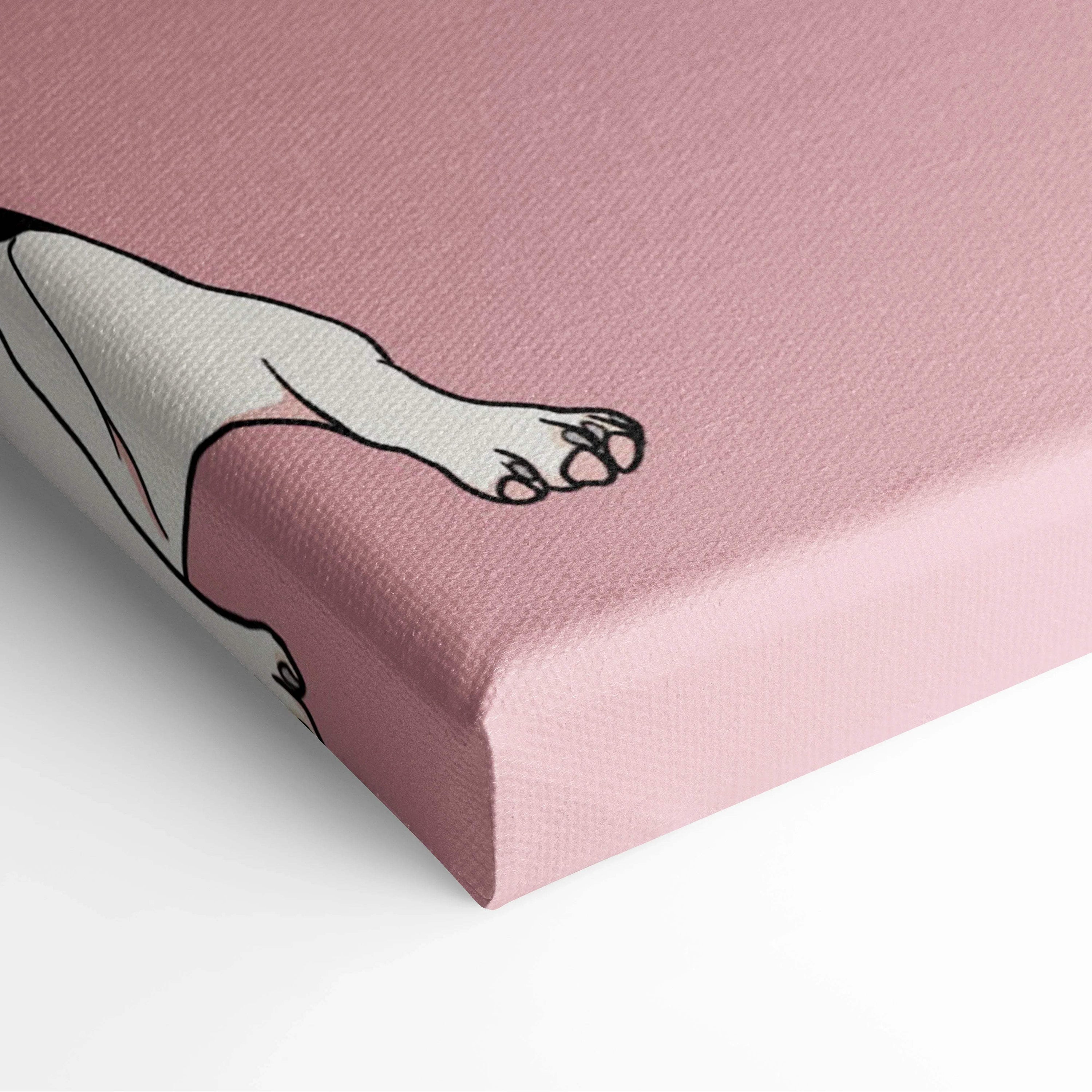 Pink canvas print with minimalist black-outlined white cat paw