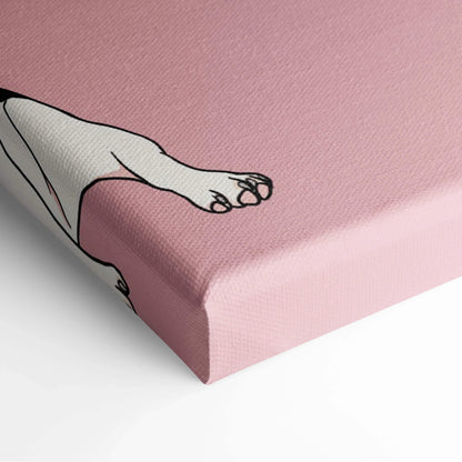 Pink canvas print with minimalist black-outlined white cat paw