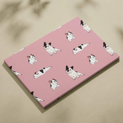 Dusty pink canvas with black and white cartoon French bulldog pattern