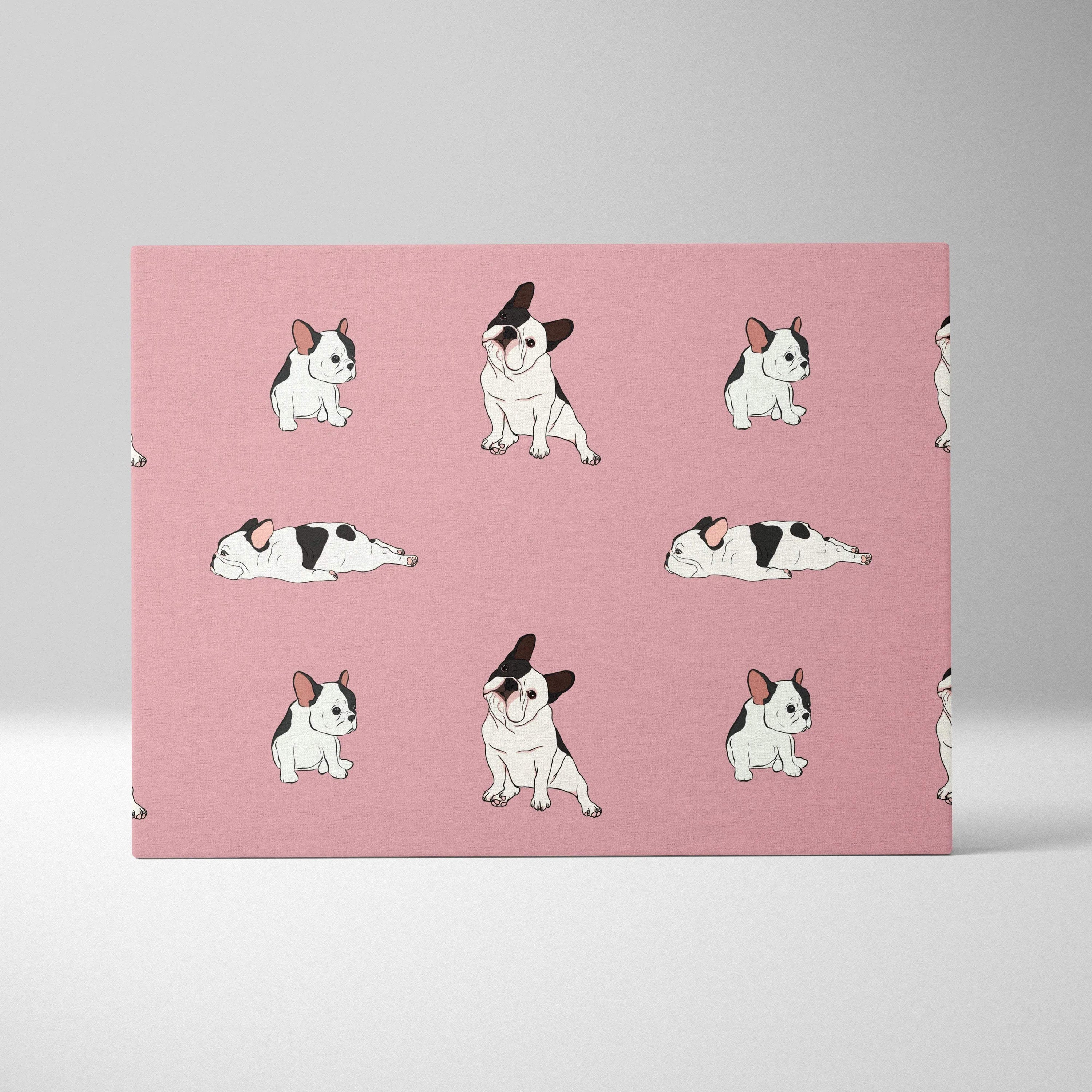 Dusty pink canvas with black and white cartoon French bulldog pattern
