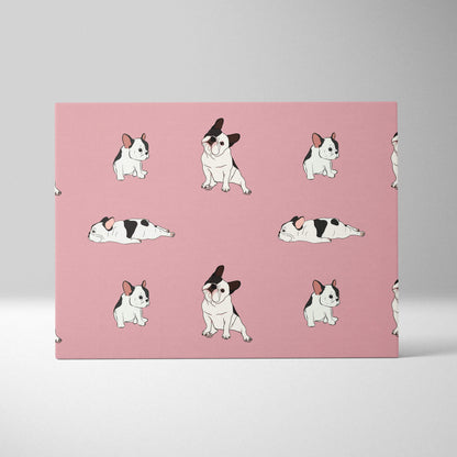 Dusty pink canvas with black and white cartoon French bulldog pattern