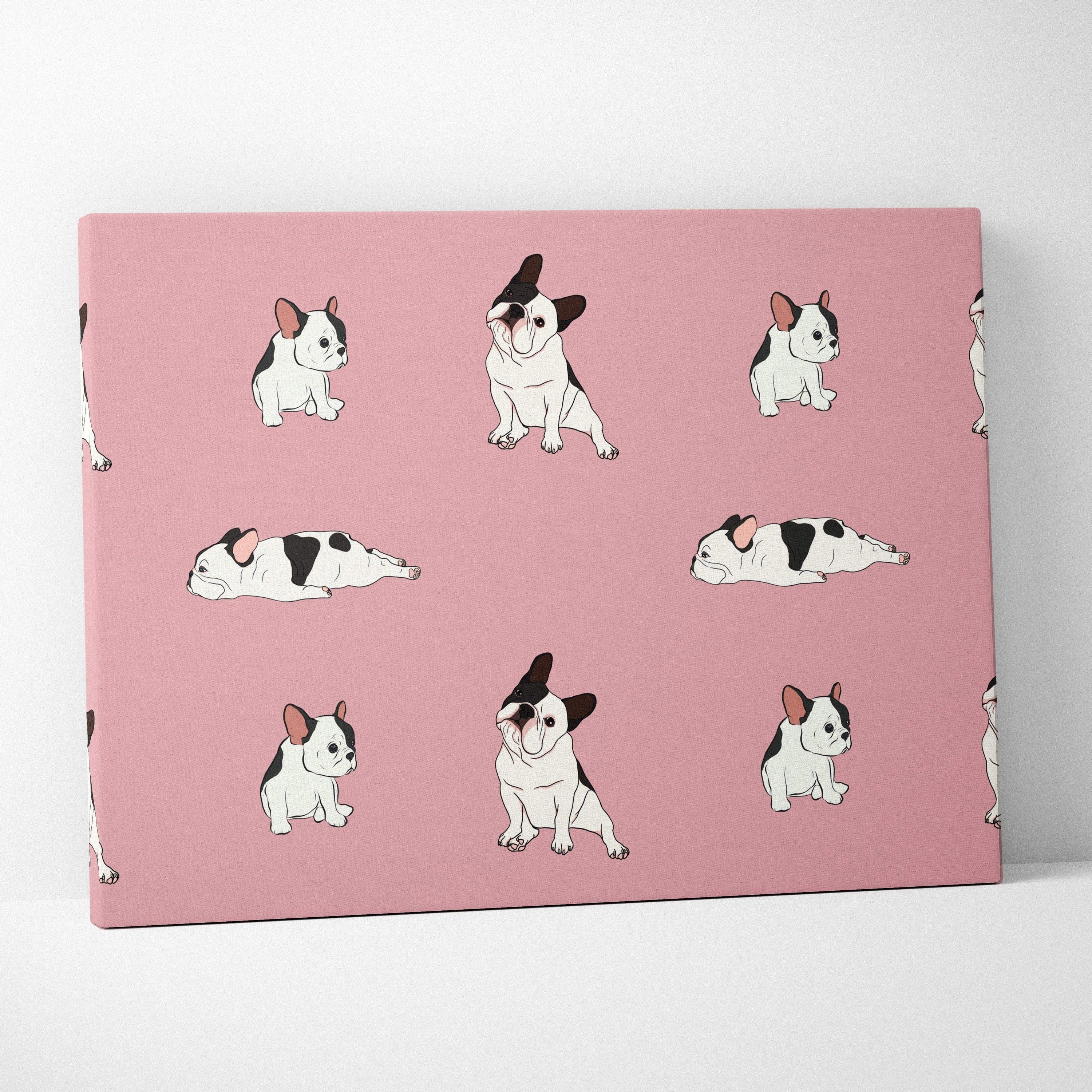 Dusty pink canvas with black and white cartoon French bulldog pattern