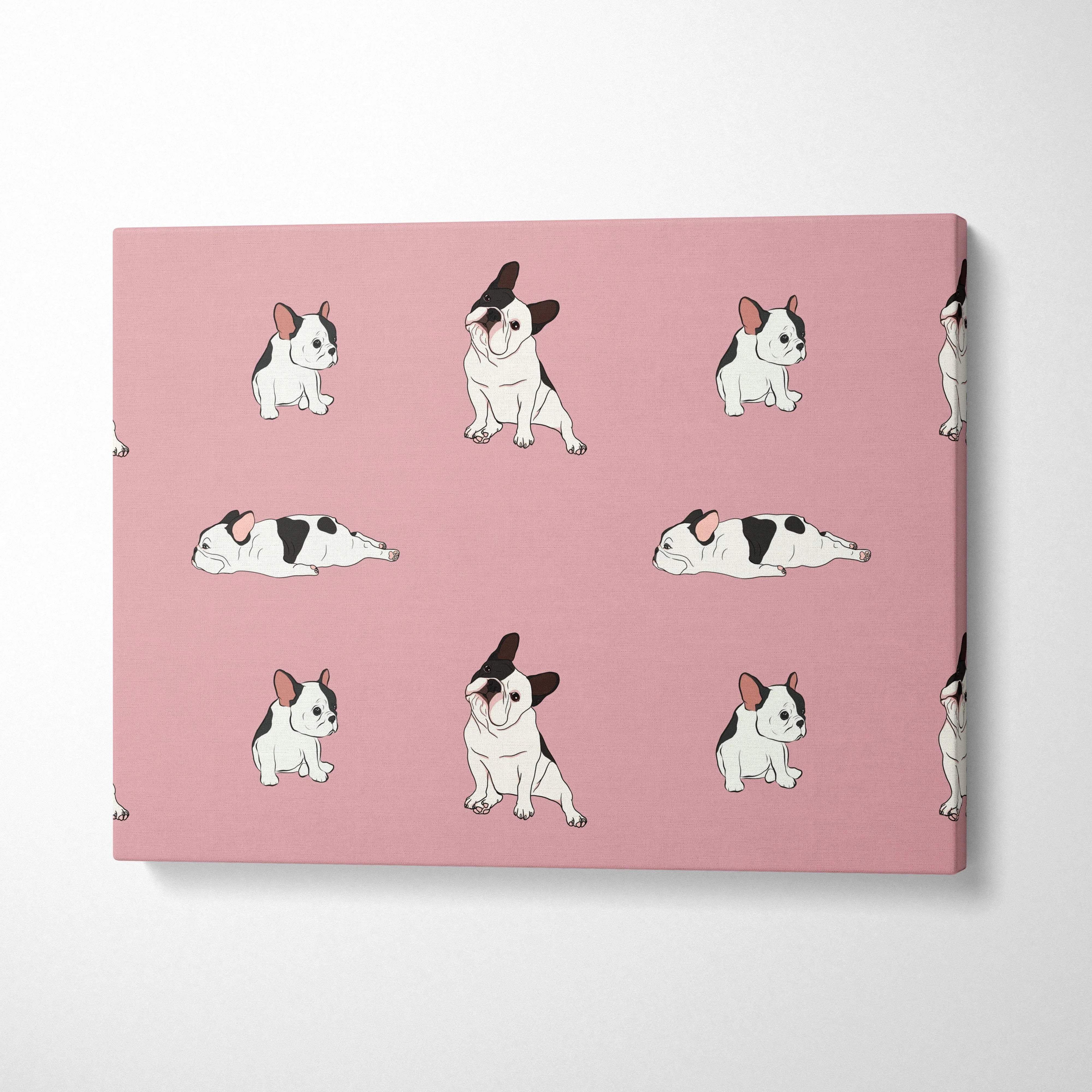 Dusty pink canvas with black and white cartoon French bulldog pattern