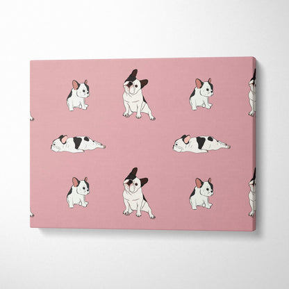 Dusty pink canvas with black and white cartoon French bulldog pattern