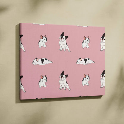 Dusty pink canvas with black and white cartoon French bulldog pattern