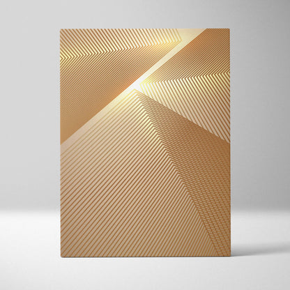 Golden geometric abstract canvas wall art with diagonal chevron lines