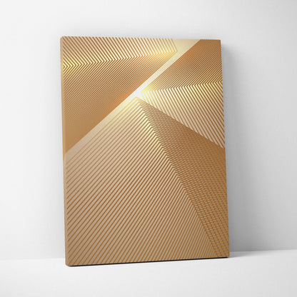 Geometric gold abstract canvas wall art with diagonal chevron lines