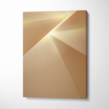 Geometric gold abstract canvas wall art with diagonal chevron lines