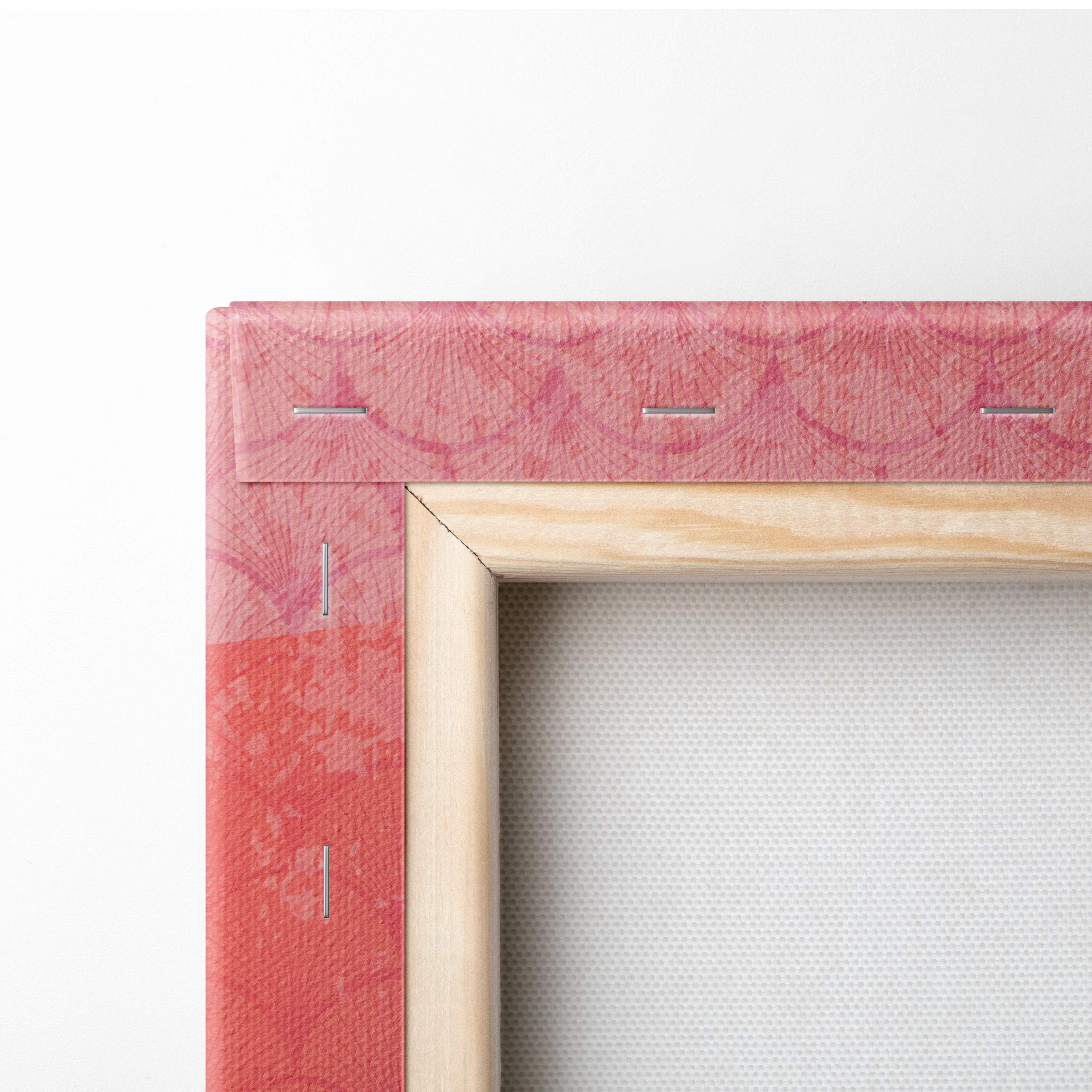 Pink koi fish canvas wall art with textured pink canvas and light wood frame for playful zen ocean decor
