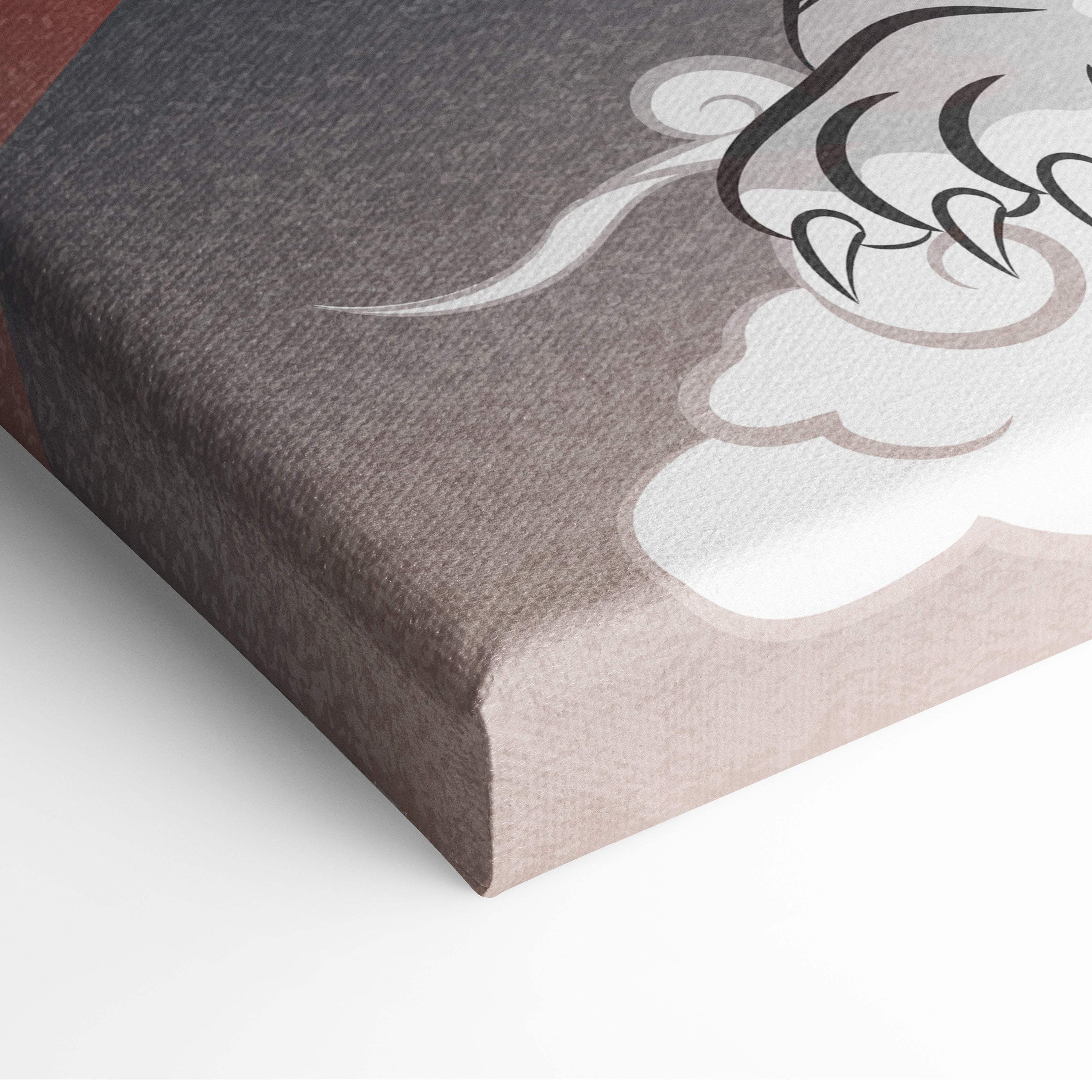 Gray canvas print with stylized black and white cloud design in japanese tiger tattoo style for bold wall art