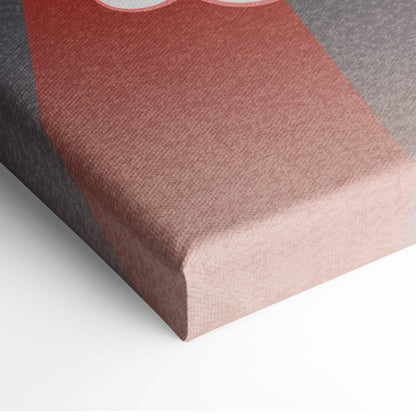 Gray Japanese dragon canvas wall art with textured abstract geometric shapes in muted red gray and rose gold tones