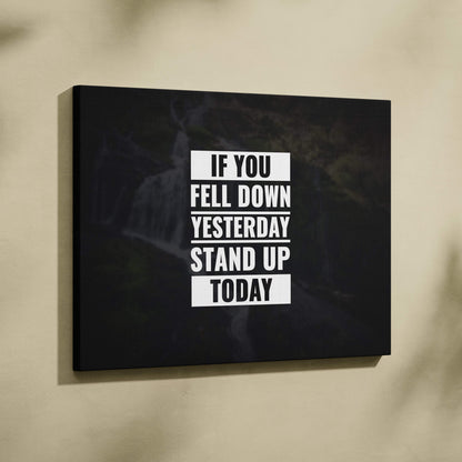 Black canvas wall art with bold white motivational quote on dark smoky background for bedroom or office decor