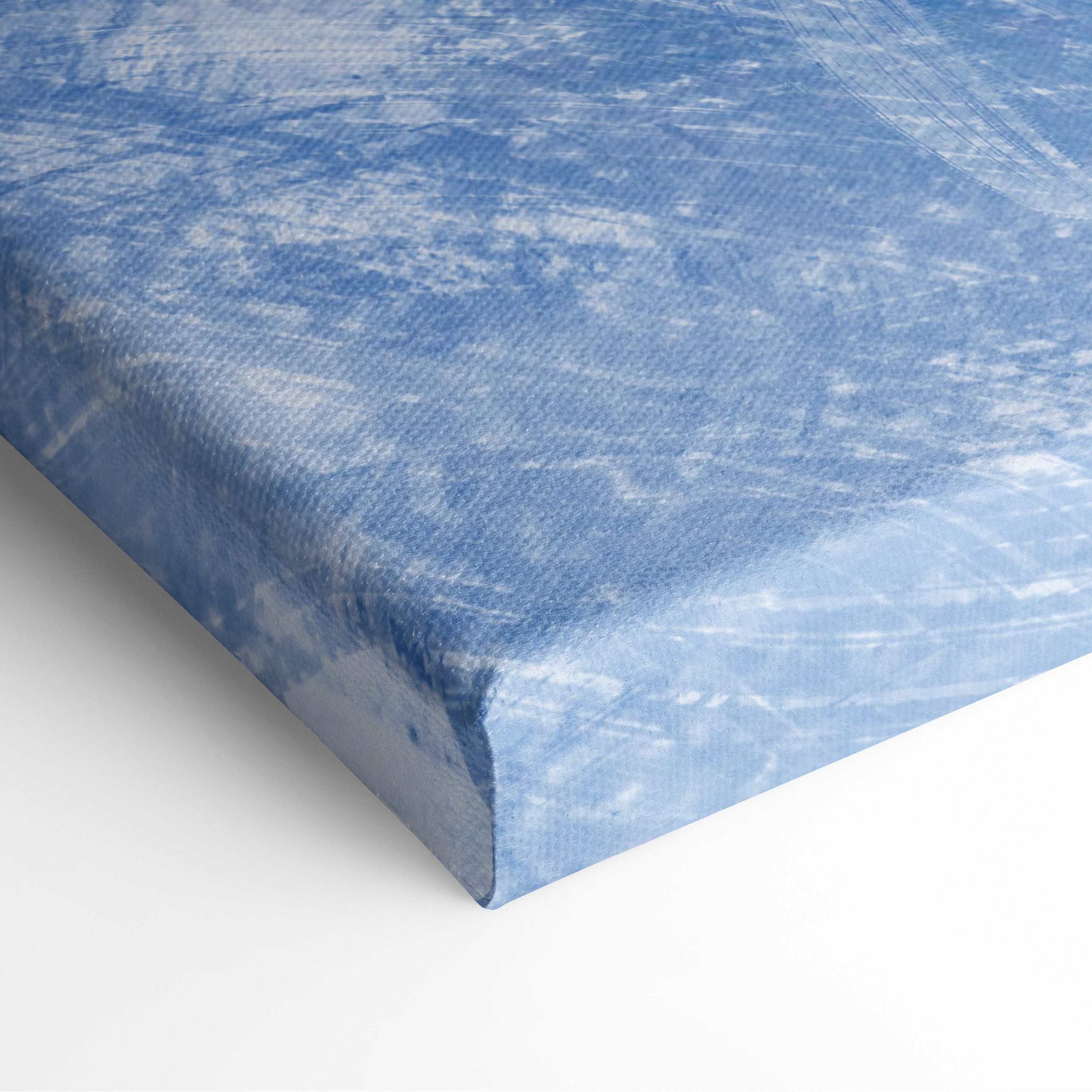 Blue textured canvas print featuring subtle abstract patterns from flying griffin warrior epic fantasy sky battle artwork