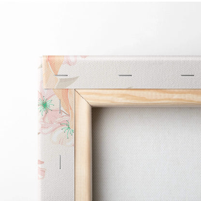 Seamless vintage rose canvas wall art with blush peach blooms and cream leaves