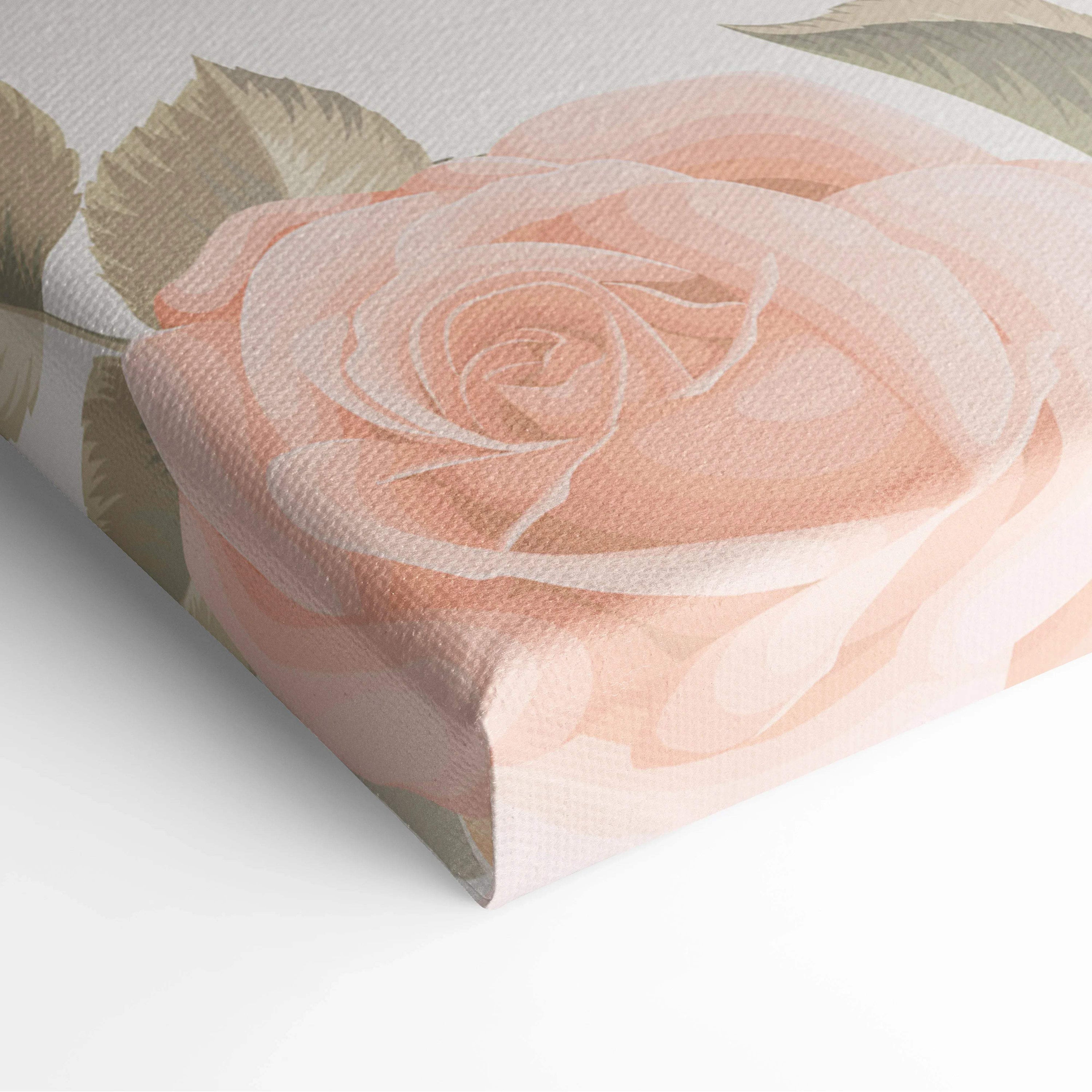 Seamless vintage rose pattern canvas wall art with blush peach blooms