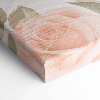 Seamless vintage rose pattern canvas wall art with blush peach blooms