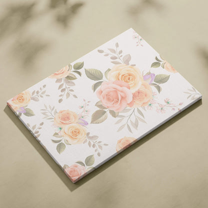 Seamless vintage rose pattern canvas wall art with blush peach blooms