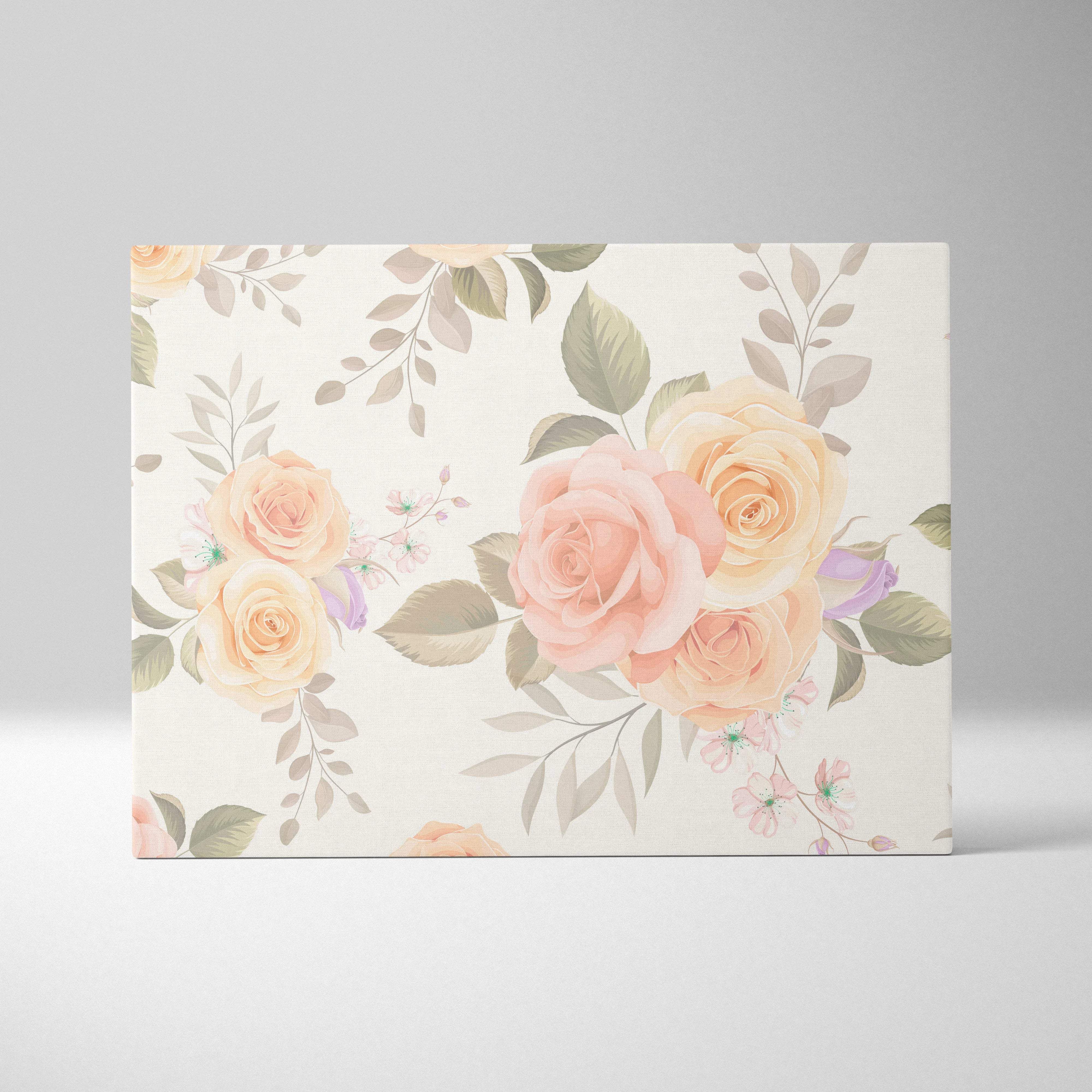 Seamless vintage rose pattern canvas wall art with blush peach blooms