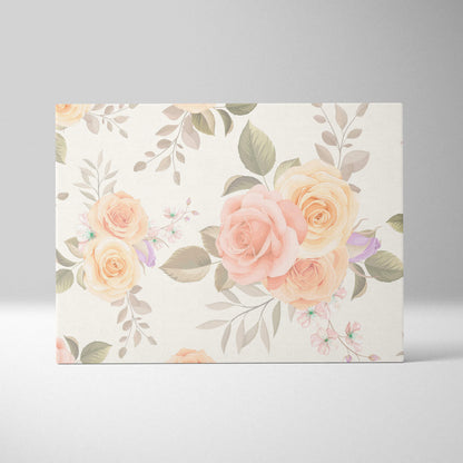 Seamless vintage rose pattern canvas wall art with blush peach blooms