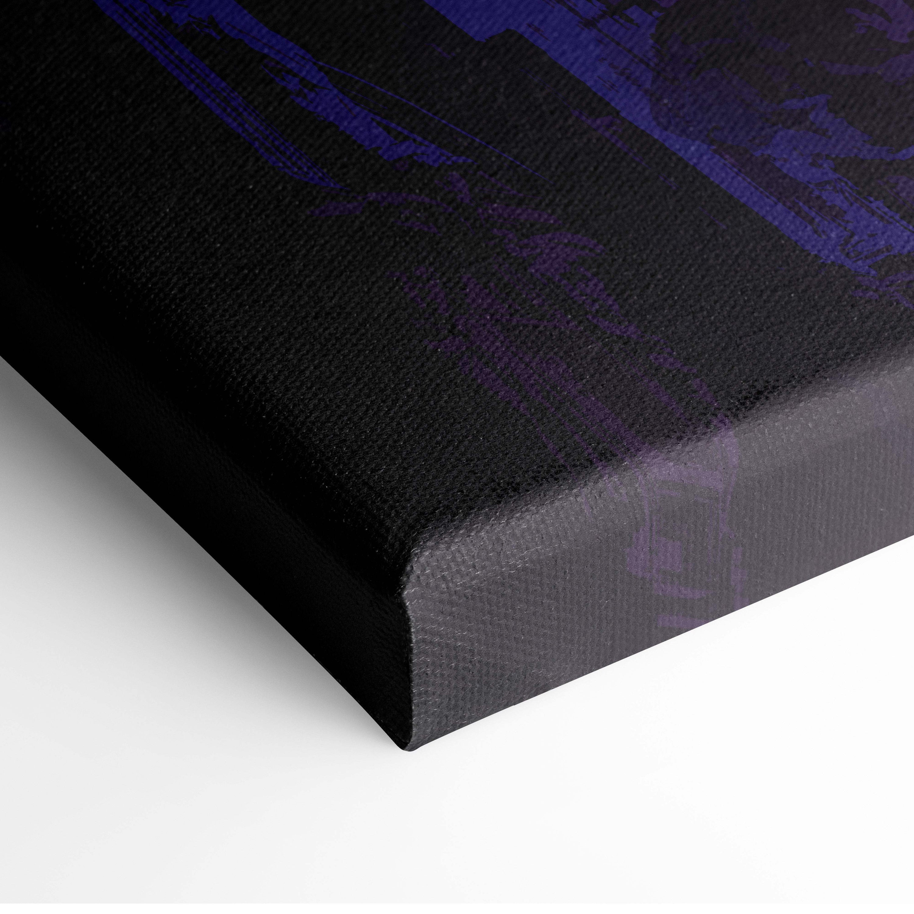 Black canvas print featuring abstract purple brushstroke design for dark fantasy demon sorcerer wall art decor