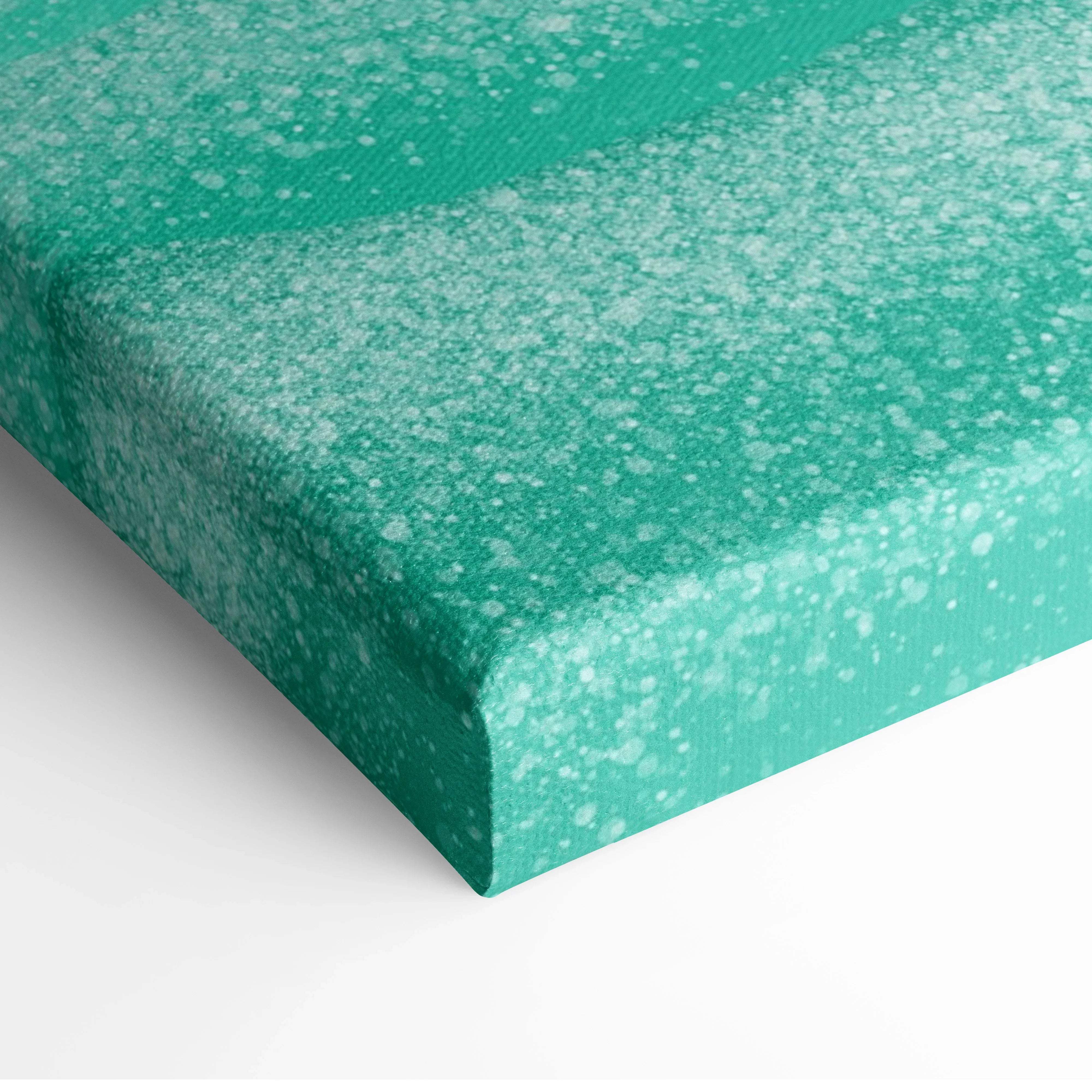 Teal canvas print with speckled white pattern, minimalist dunes and ocean waves