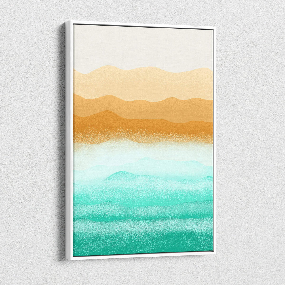 Minimalist abstract watercolor dunes ocean canvas in orange teal gradients