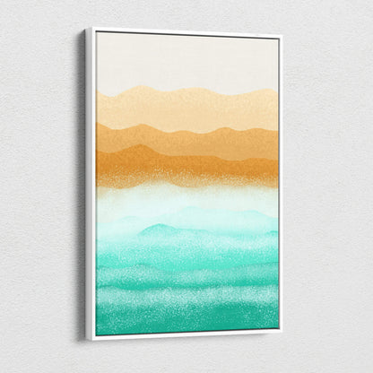 Minimalist abstract watercolor dunes ocean canvas in orange teal gradients