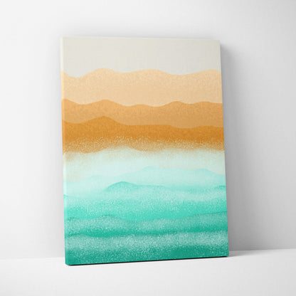 Modern abstract canvas with orange teal wavy bands and glitter texture