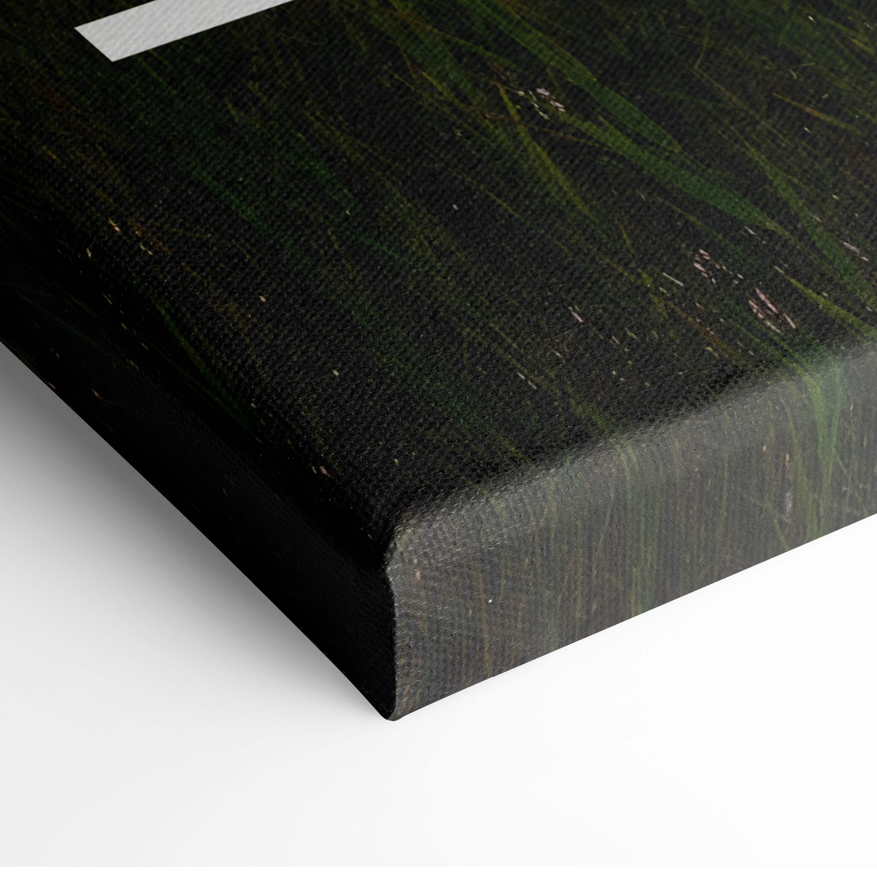 Black canvas print with textured dark green and black abstract design and white accents motivational wall art for office or home