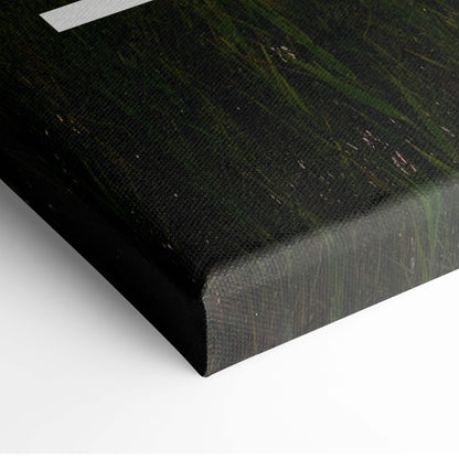 Black canvas print with textured dark green and black abstract design and white accents motivational wall art for office or home