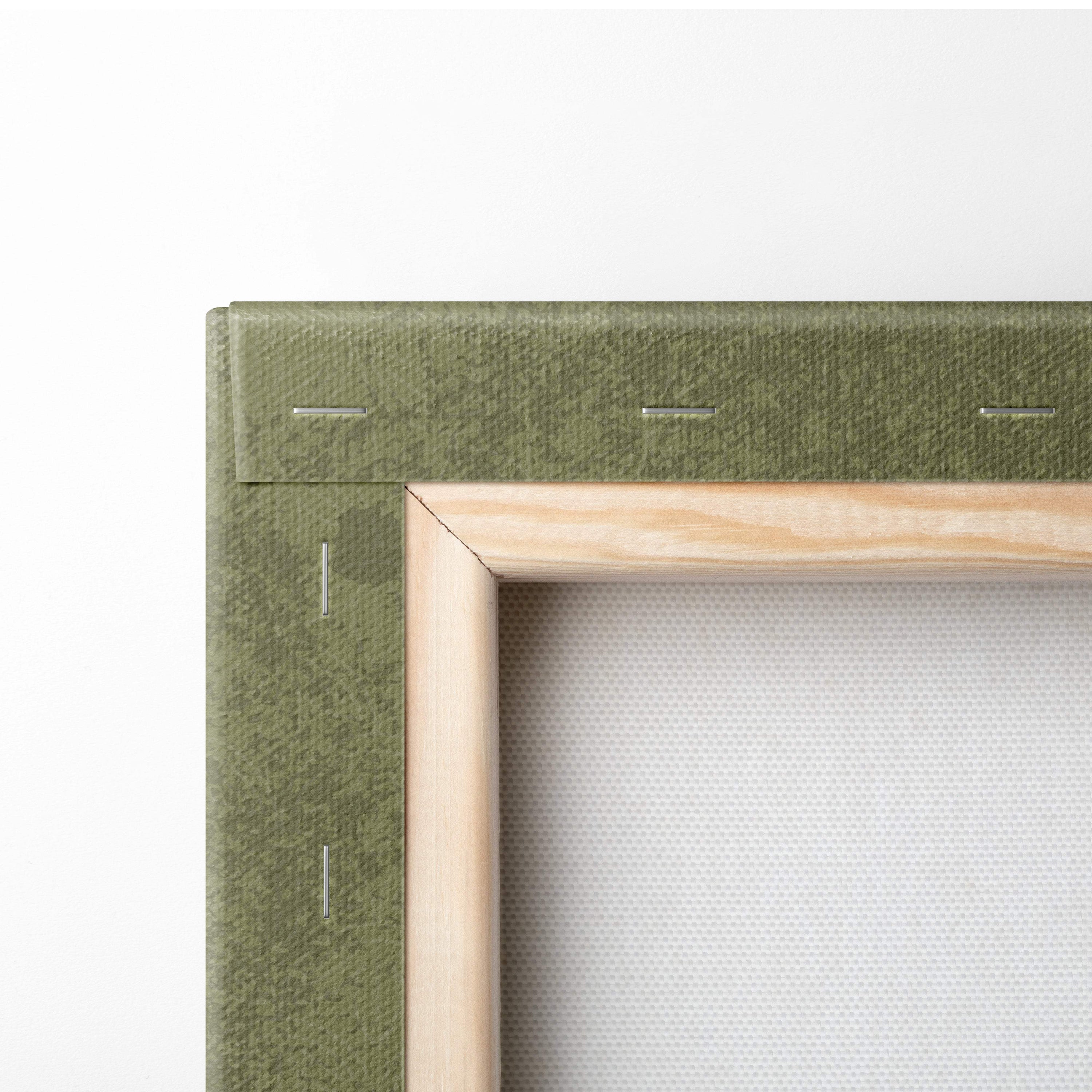 Olive green textured canvas wrapped around a light wood frame for green japanese dragon canvas wall art decor