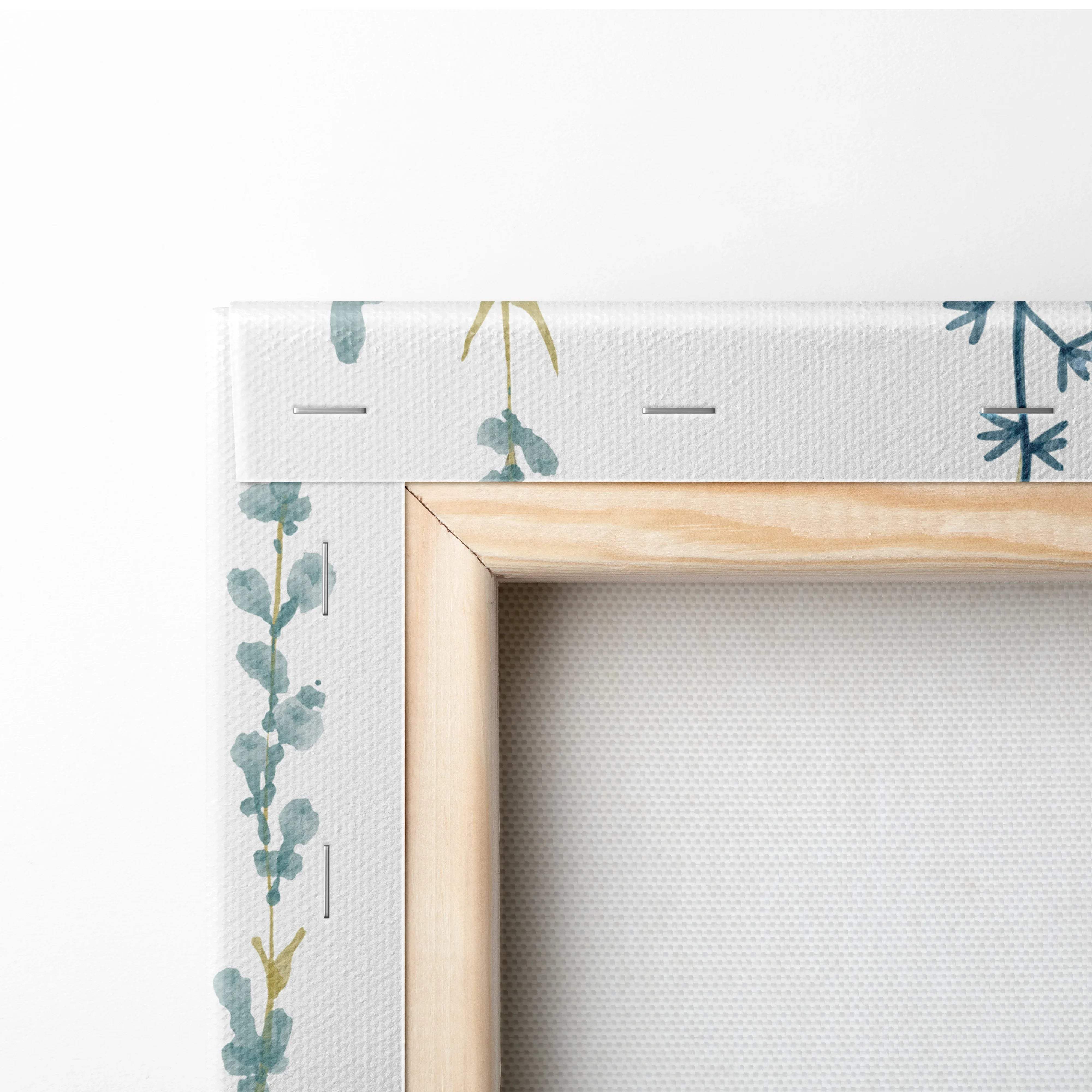 Seamless meadow wildflower canvas wall art in blue sage green watercolor