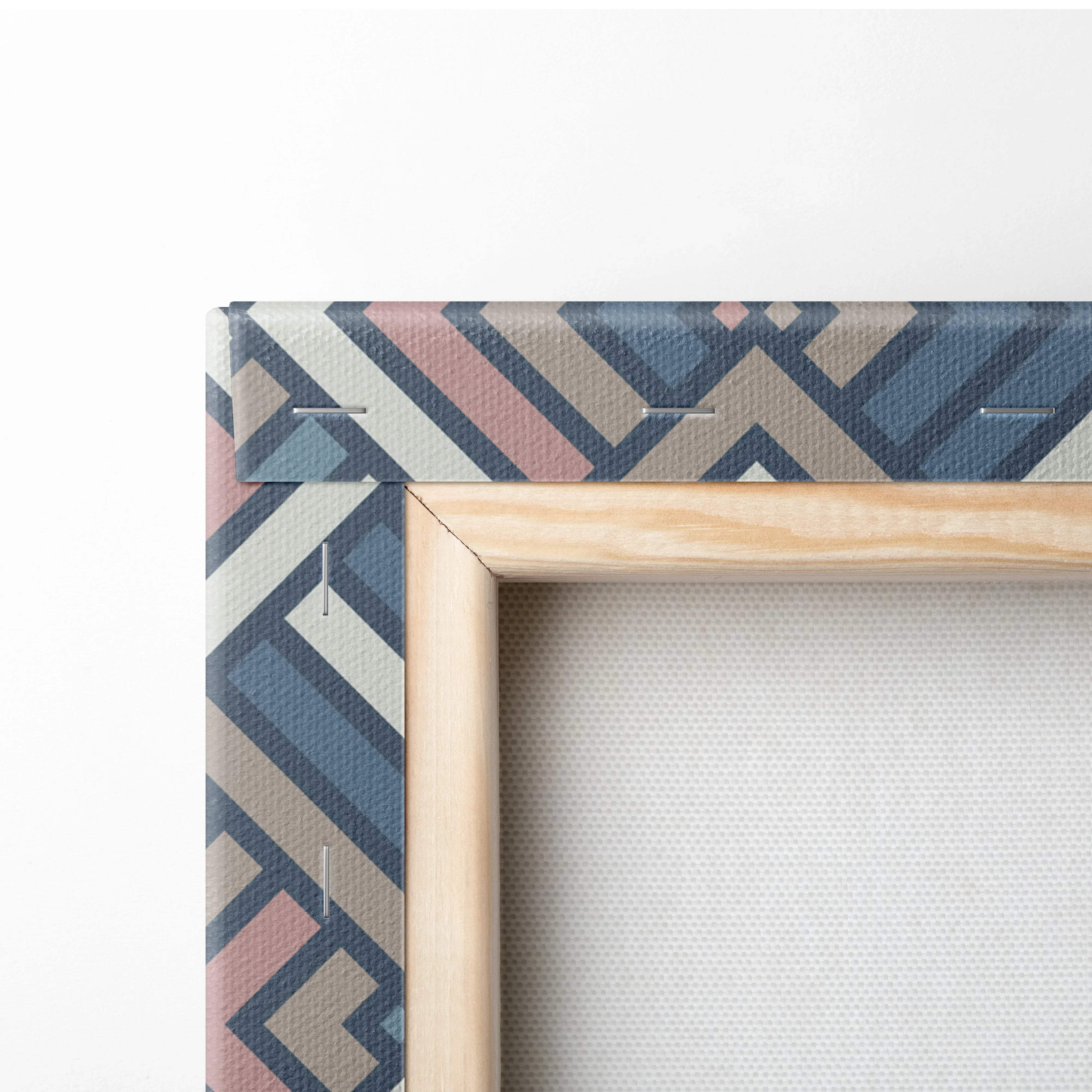 Geometric diamond canvas wall art with layered navy blue blush taupe chevrons