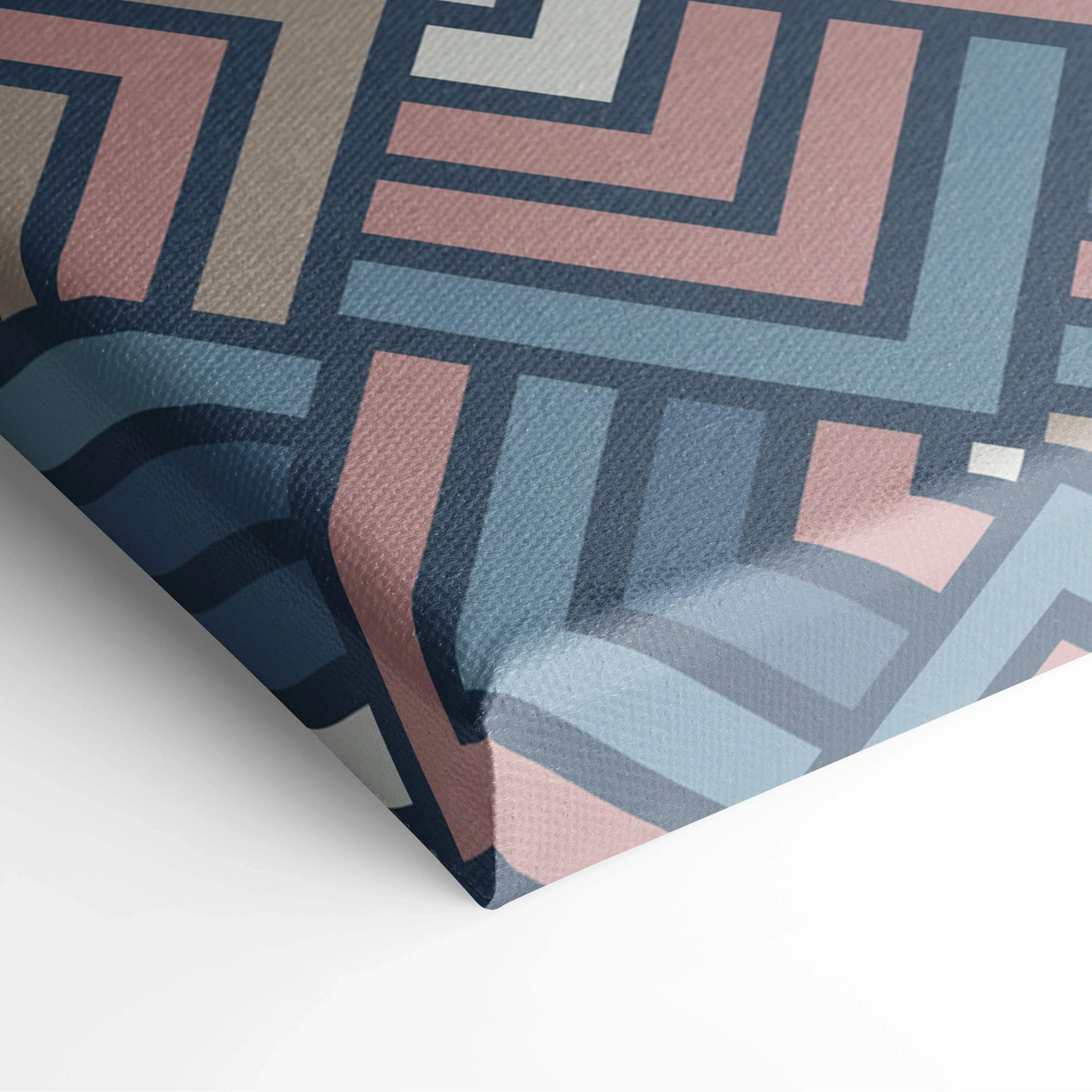 Geometric diamond pattern canvas wall art with layered chevrons in blue blush taupe