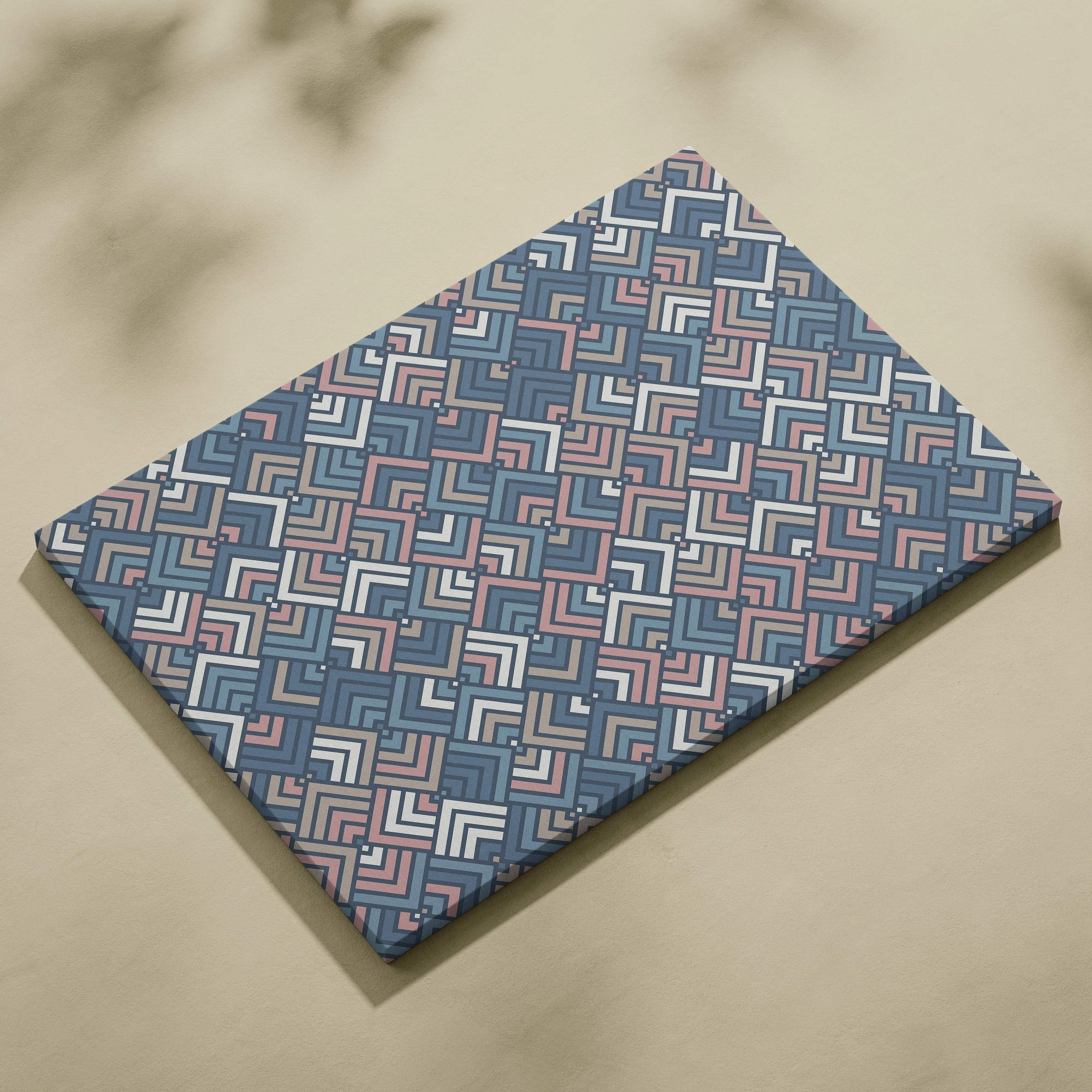 Geometric diamond canvas wall art with layered blue blush chevrons