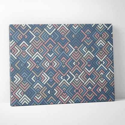 Geometric diamond canvas wall art with layered blue blush taupe chevrons