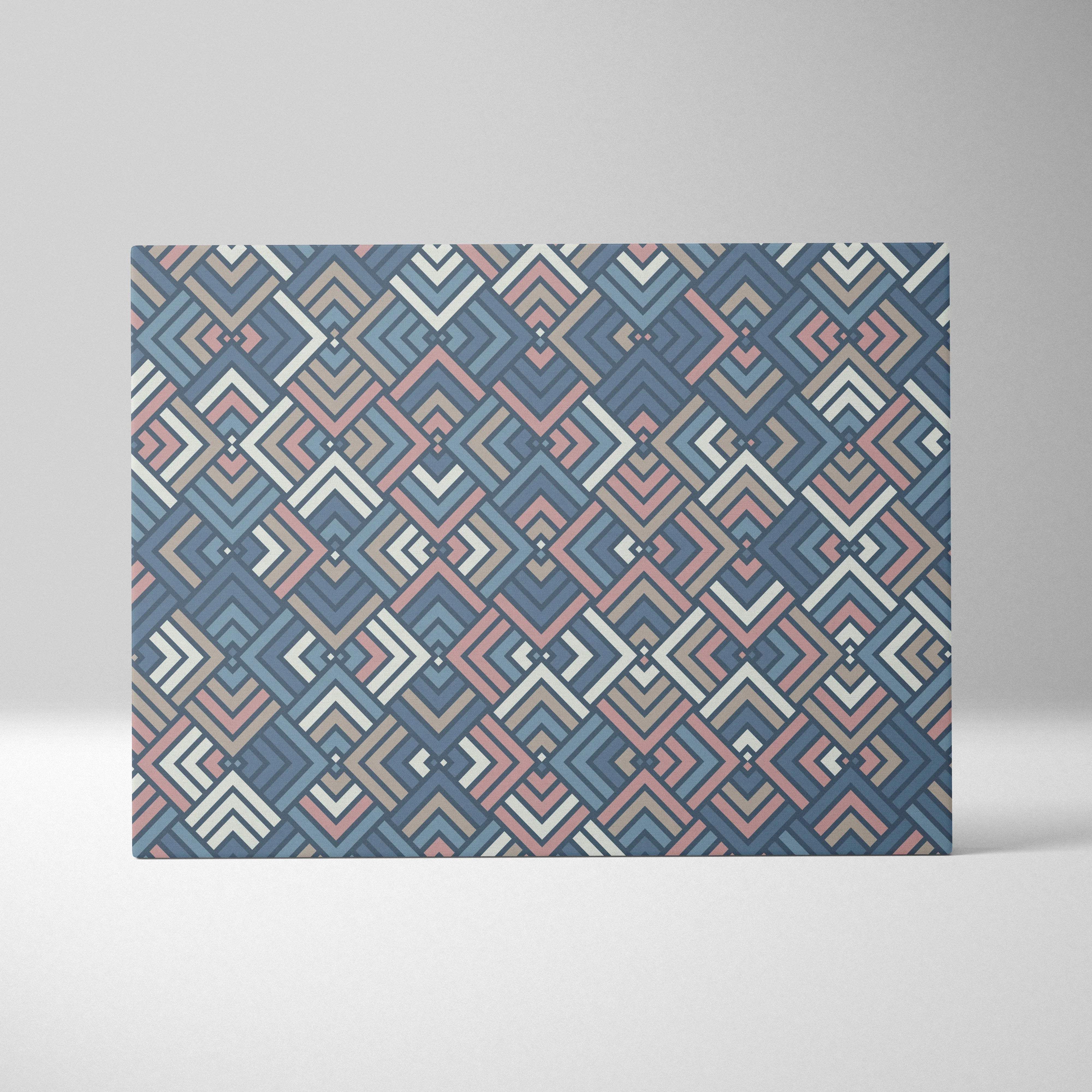 Geometric diamond canvas wall art with layered blue blush taupe chevrons