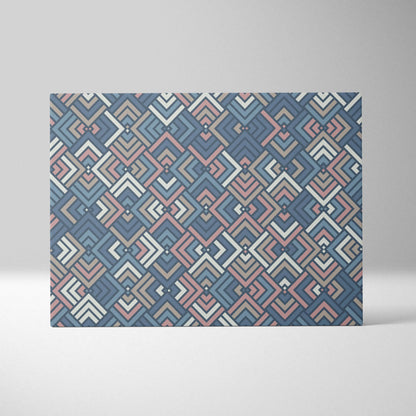 Geometric diamond canvas wall art with layered blue blush taupe chevrons