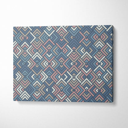 Geometric diamond canvas wall art with layered blue blush taupe chevrons