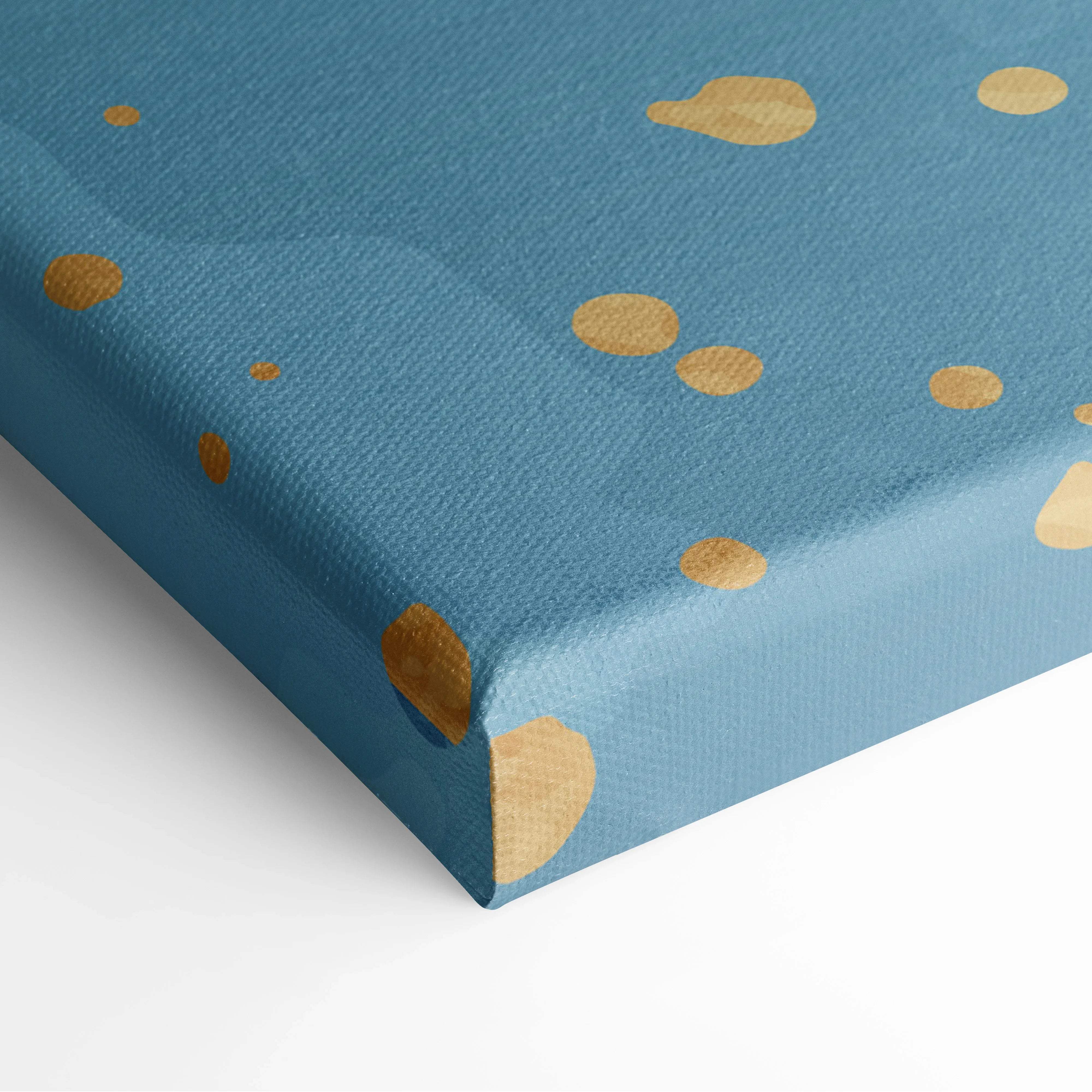 Blue teal watercolor gradient canvas with gold confetti accents