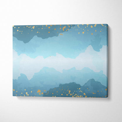 Blue teal watercolor gradient canvas with gold confetti accents