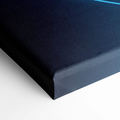 Space meditation canvas art with dark blue textured surface and black frame featuring futuristic zen silhouette design
