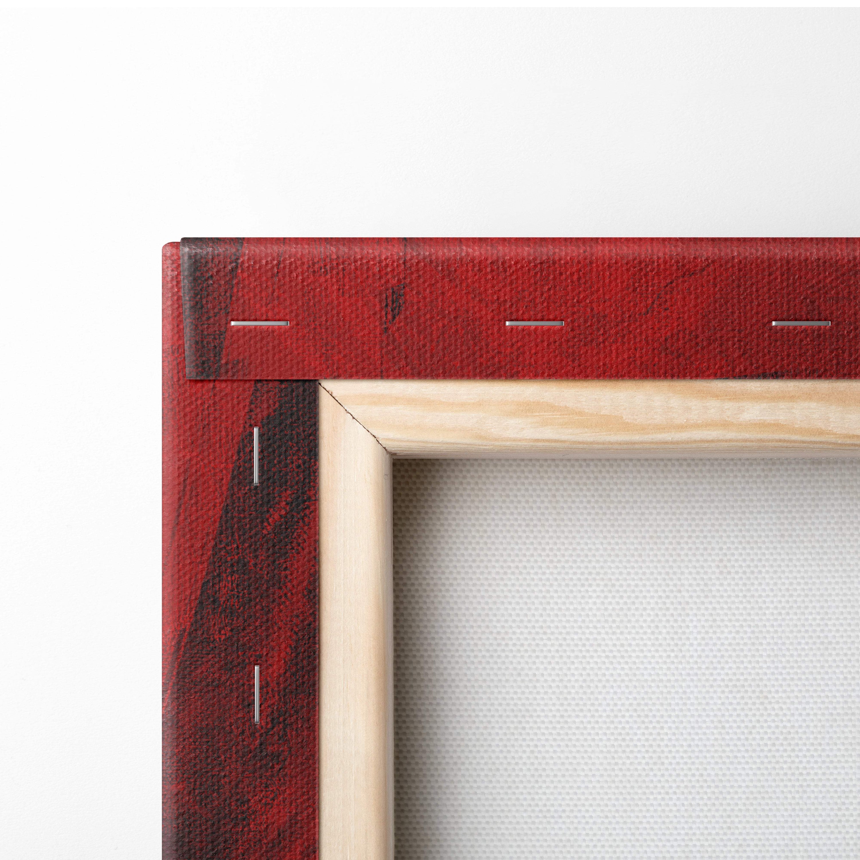 Red textured canvas frame with visible stitching for crimson samurai shadows dark fantasy warriors wall decor