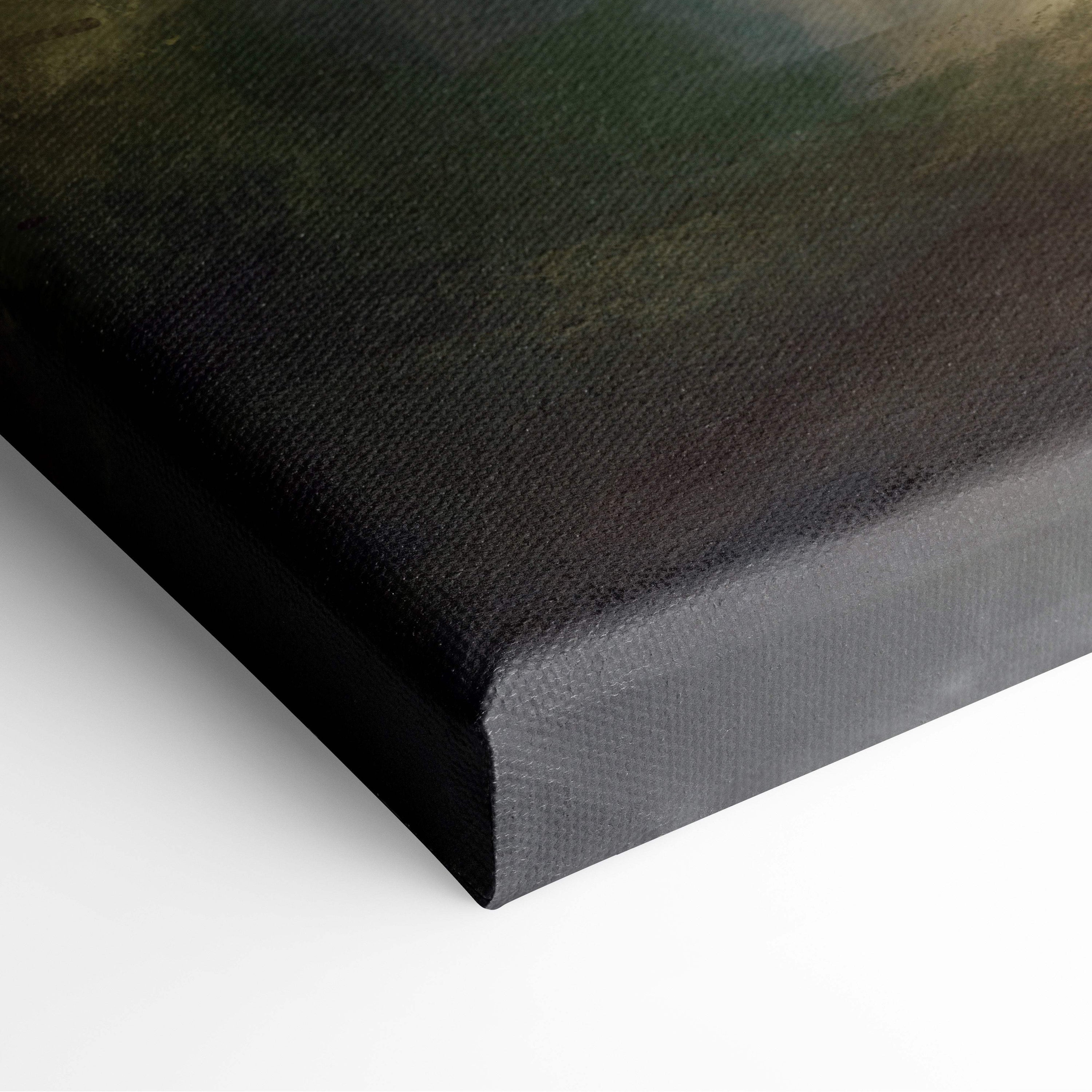 Dark knight fantasy canvas print with textured black surface and subtle dark green and brown gradient for medieval decor