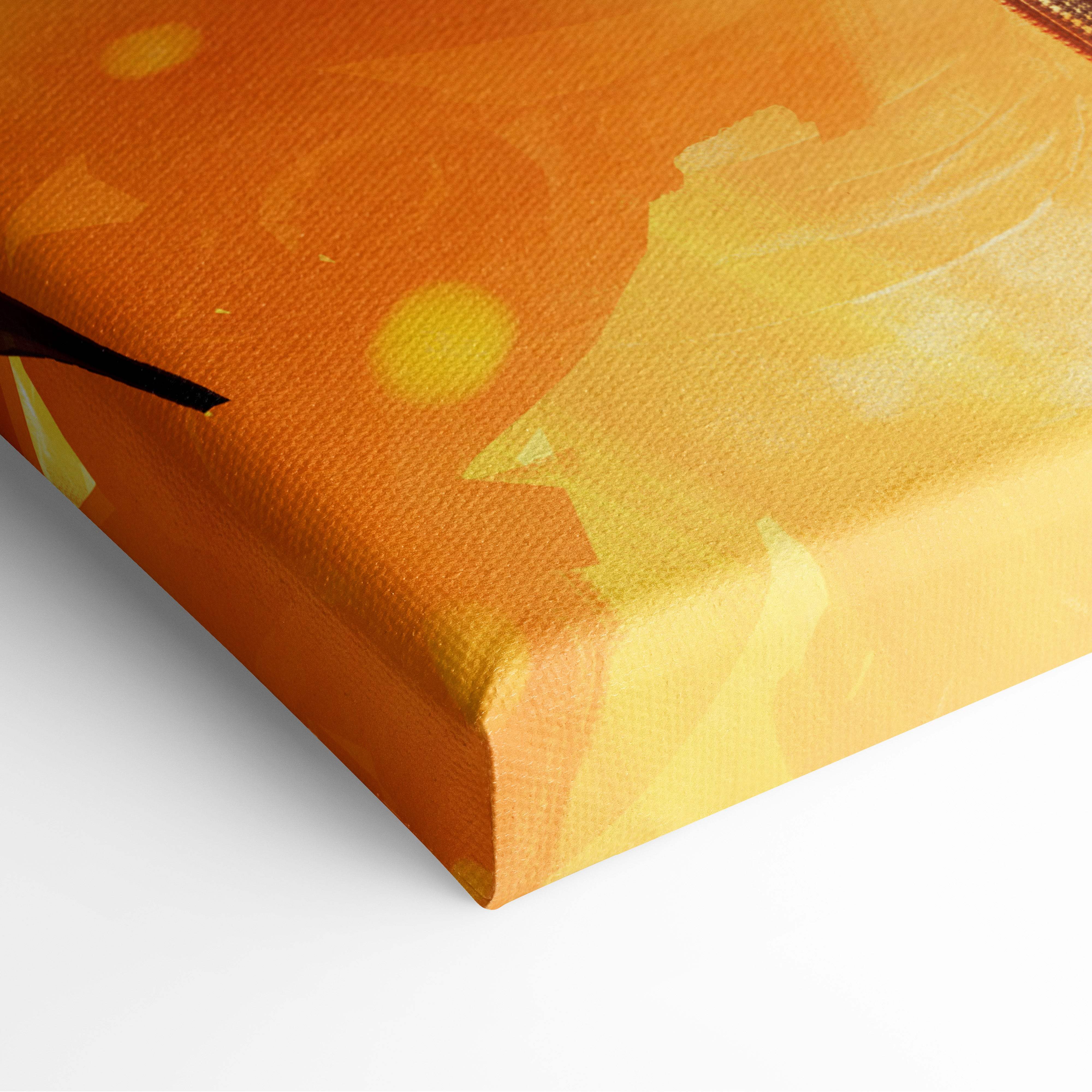 Infernal ritual canvas art featuring orange and yellow textured brushstrokes of a fiery portal hellscape decor