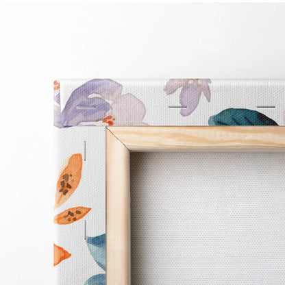Romantic boho watercolor floral canvas wall art in purple teal orange