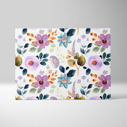 Romantic boho watercolor floral canvas wall art in purple blue orange